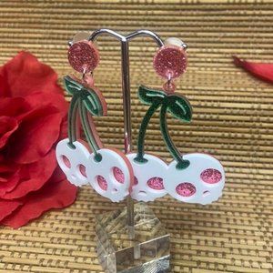 silver tone alternate punk halloween scene emo soft emo skull cherry earrings